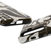 Floral Block Print Tough Phone Case — Black & White Botanical Protective Cover