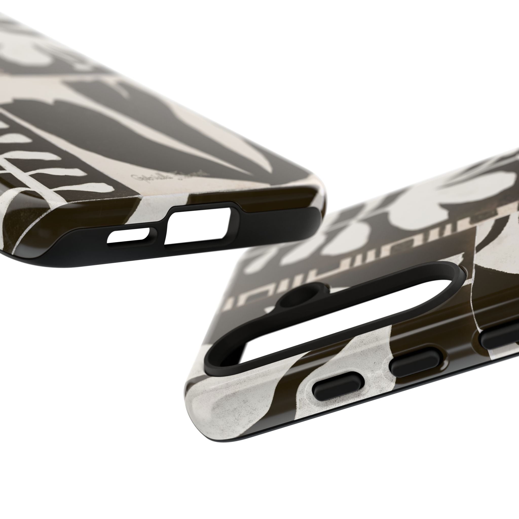 Floral Block Print Tough Phone Case — Black & White Botanical Protective Cover