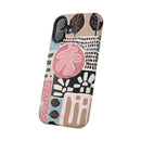 Abstract Floral Magnetic Phone Case — Impact-Resistant Protective Cover with Pink & Teal Collage Design