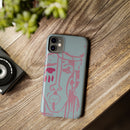 Abstract Line Face Slim Phone Case | Minimalist Portrait, Dusty Blue & Rose