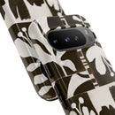 Floral Block Print Tough Phone Case — Black & White Botanical Protective Cover