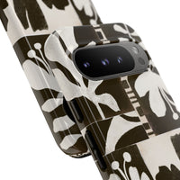 Floral Block Print Tough Phone Case — Black & White Botanical Protective Cover