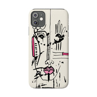 Abstract Face Line Art Slim Phone Case | Minimal Pink Accent