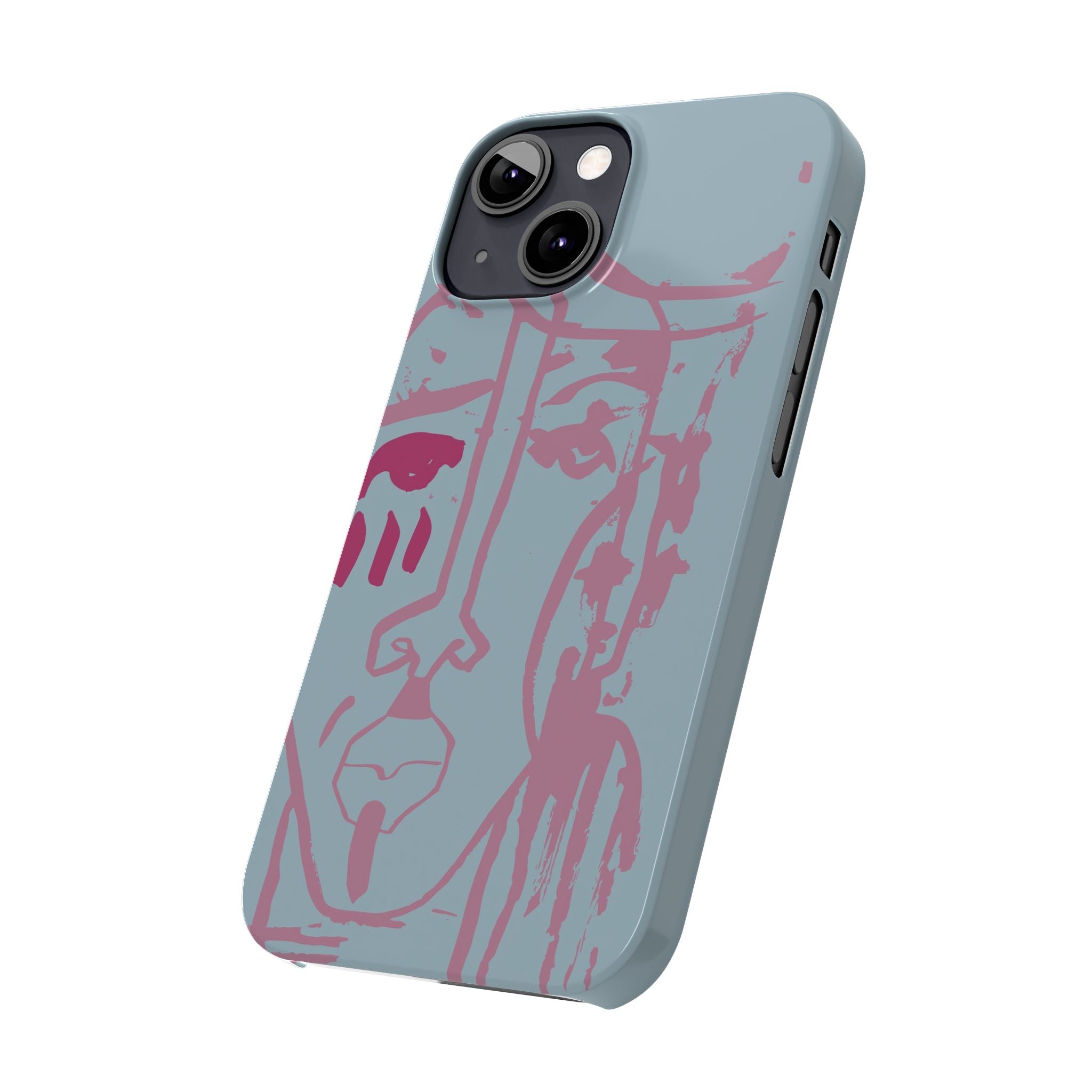 Abstract Line Face Slim Phone Case | Minimalist Portrait, Dusty Blue & Rose