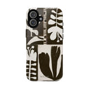 Floral Block Print Tough Phone Case — Black & White Botanical Protective Cover