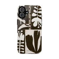 Floral Block Print Tough Phone Case — Black & White Botanical Protective Cover