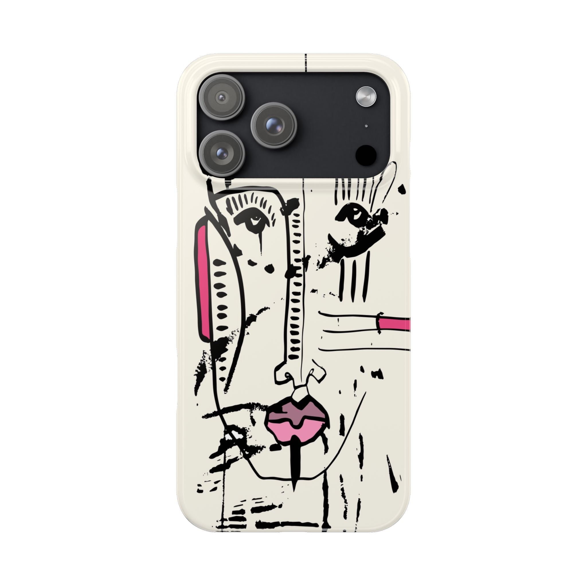 Abstract Face Line Art Slim Phone Case | Minimal Pink Accent