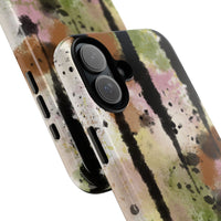 Watercolor Ink Splash Tough Phone Case — Abstract Olive, Blush & Charcoal Protective Cover