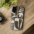 Floral Block Print Tough Phone Case — Black & White Botanical Protective Cover