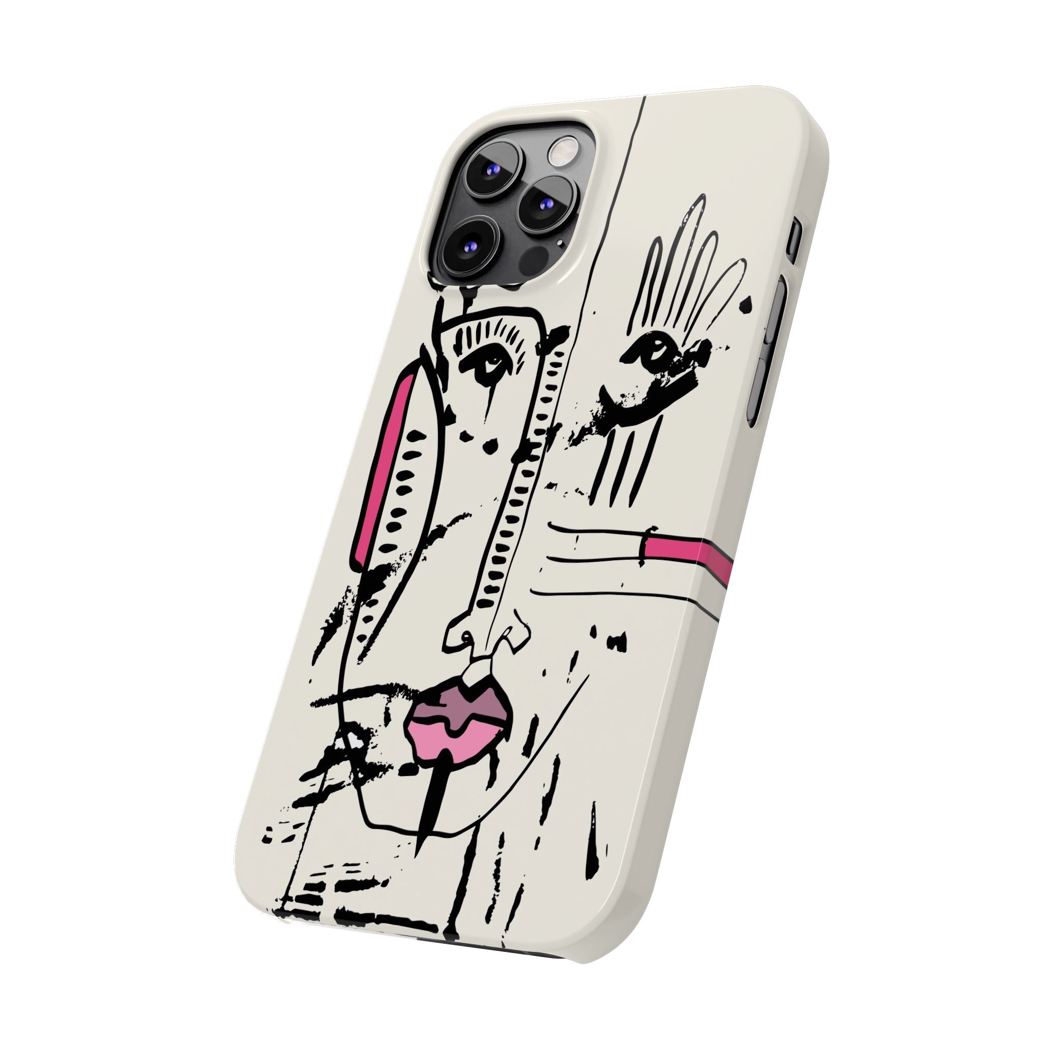 Abstract Face Line Art Slim Phone Case | Minimal Pink Accent