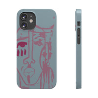 Abstract Line Face Slim Phone Case | Minimalist Portrait, Dusty Blue & Rose