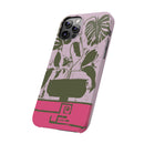 Slim Phone Case — Retro Monstera Plant Pink Green Botanical Design