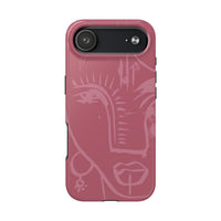Abstract Line Face Tough Phone Case | Blush Pink Minimalist Art