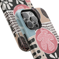 Abstract Floral Magnetic Phone Case — Impact-Resistant Protective Cover with Pink & Teal Collage Design