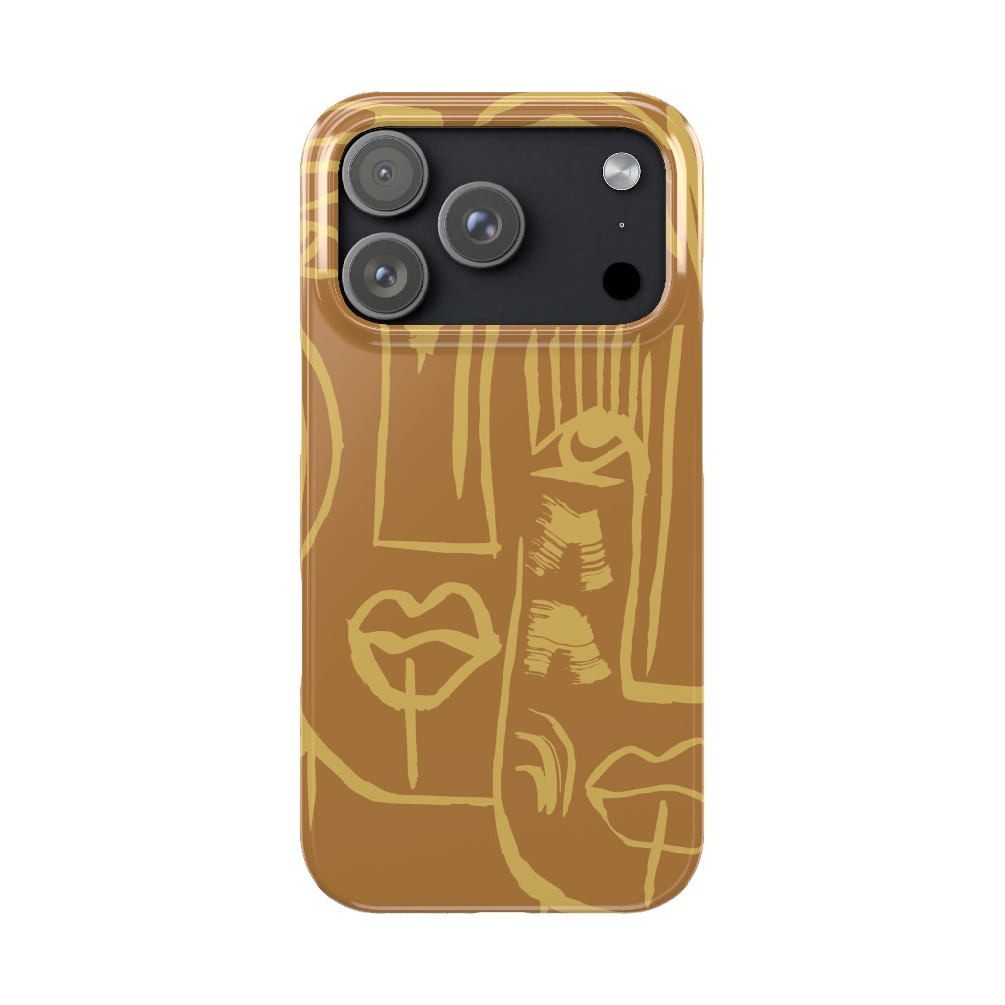 Abstract Face Line Art Slim Phone Case | Minimalist Brown Sketch
