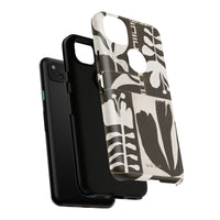 Floral Block Print Tough Phone Case — Black & White Botanical Protective Cover