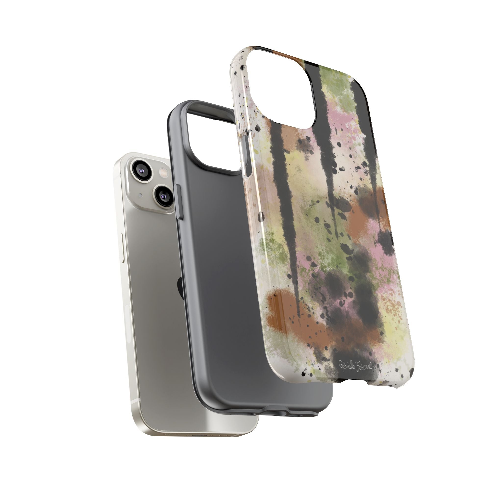 Watercolor Ink Splash Tough Phone Case — Abstract Olive, Blush & Charcoal Protective Cover