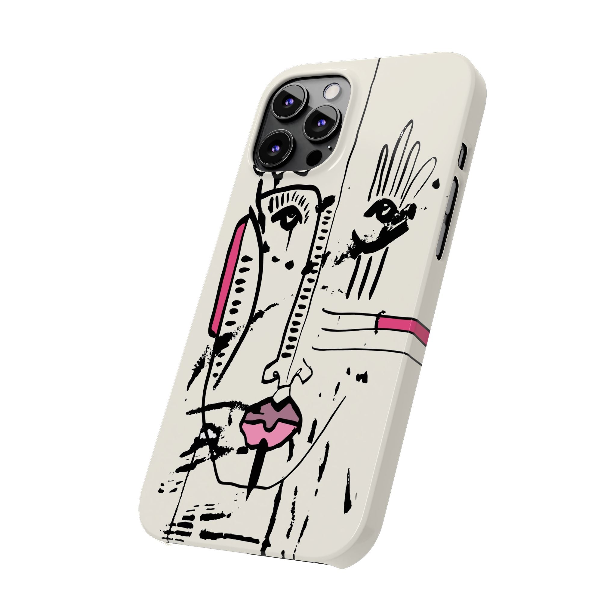 Abstract Face Line Art Slim Phone Case | Minimal Pink Accent