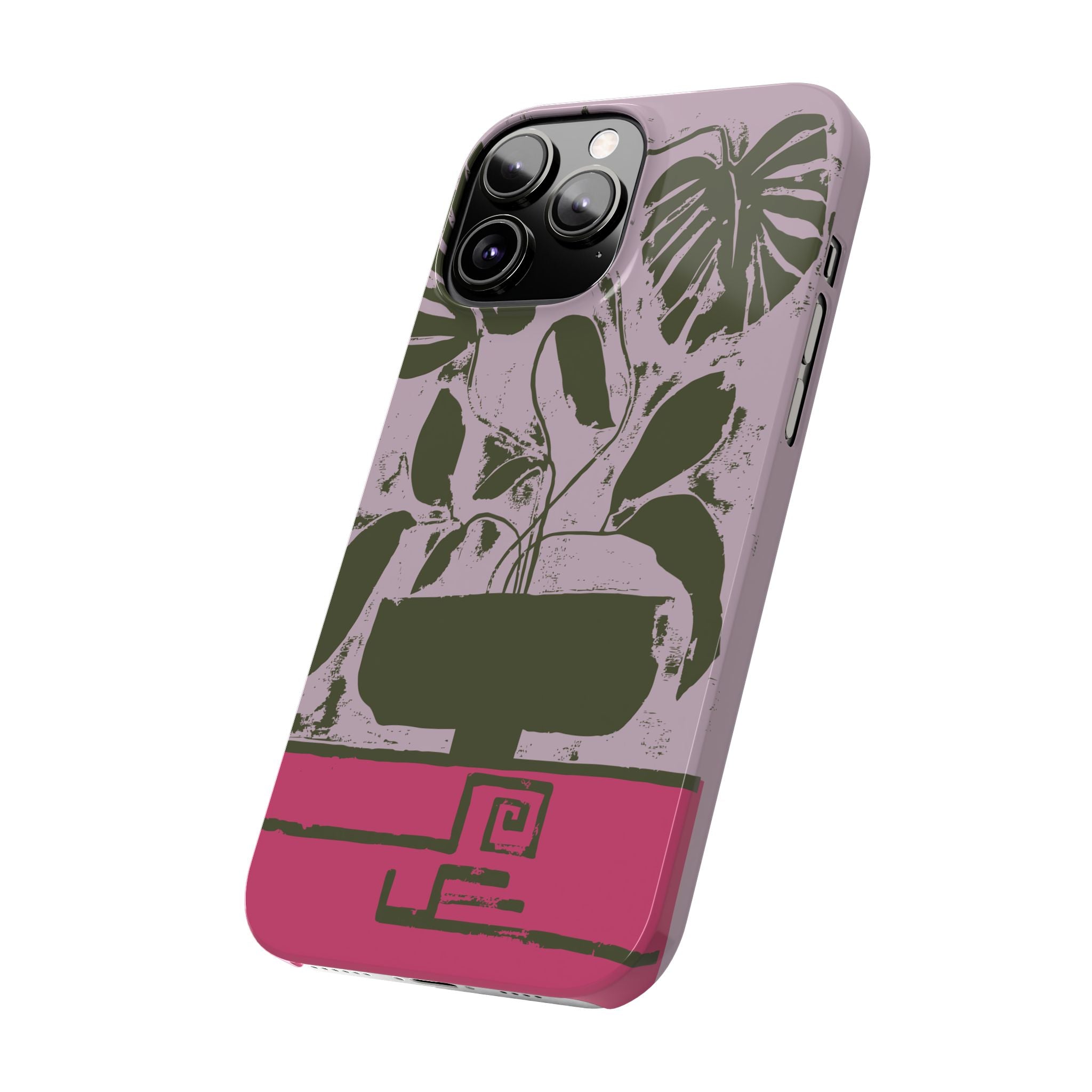Slim Phone Case — Retro Monstera Plant Pink Green Botanical Design