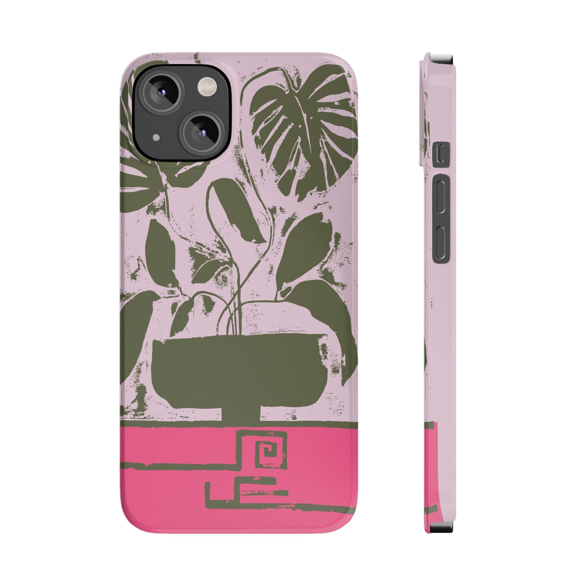 Slim Phone Case — Retro Monstera Plant Pink Green Botanical Design