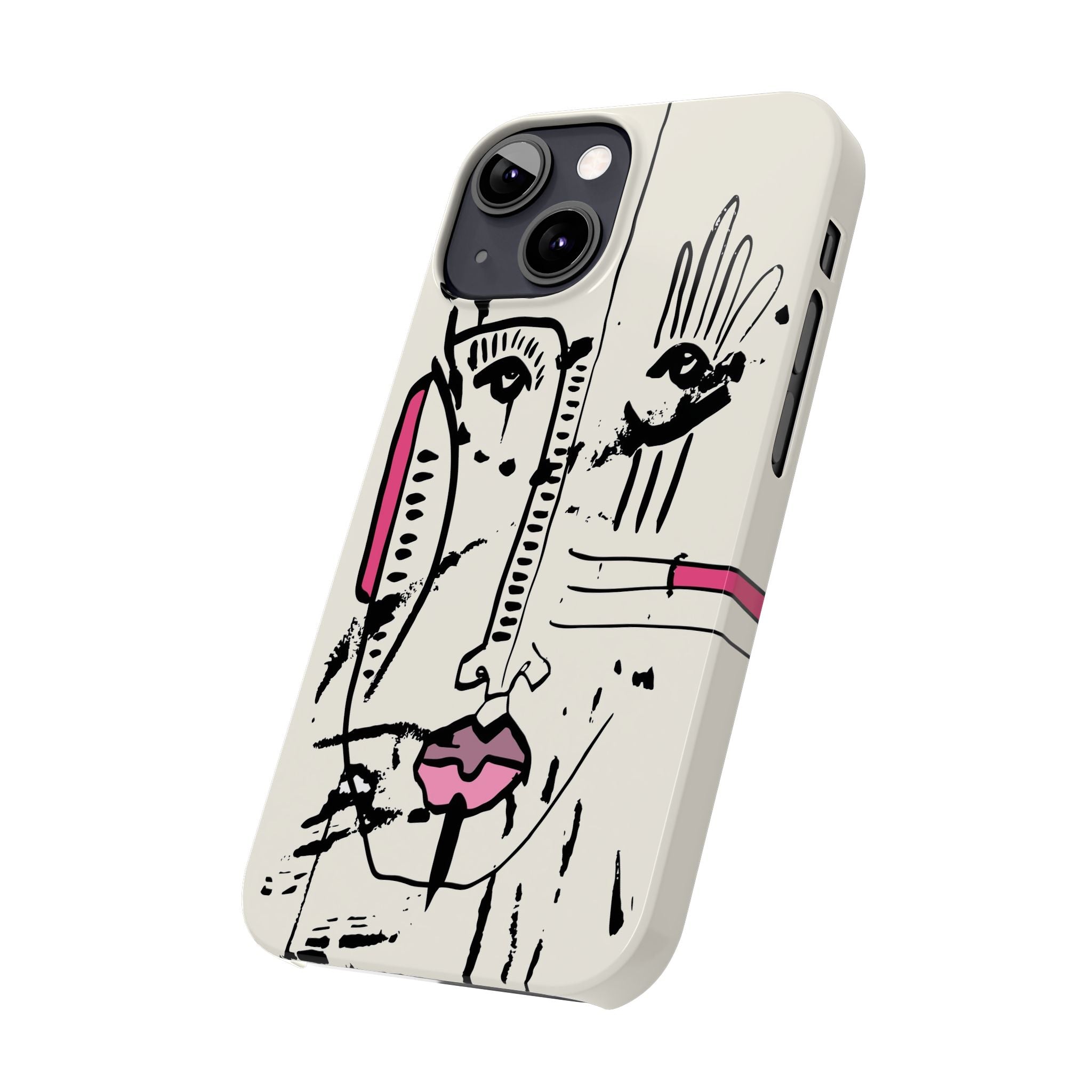 Abstract Face Line Art Slim Phone Case | Minimal Pink Accent