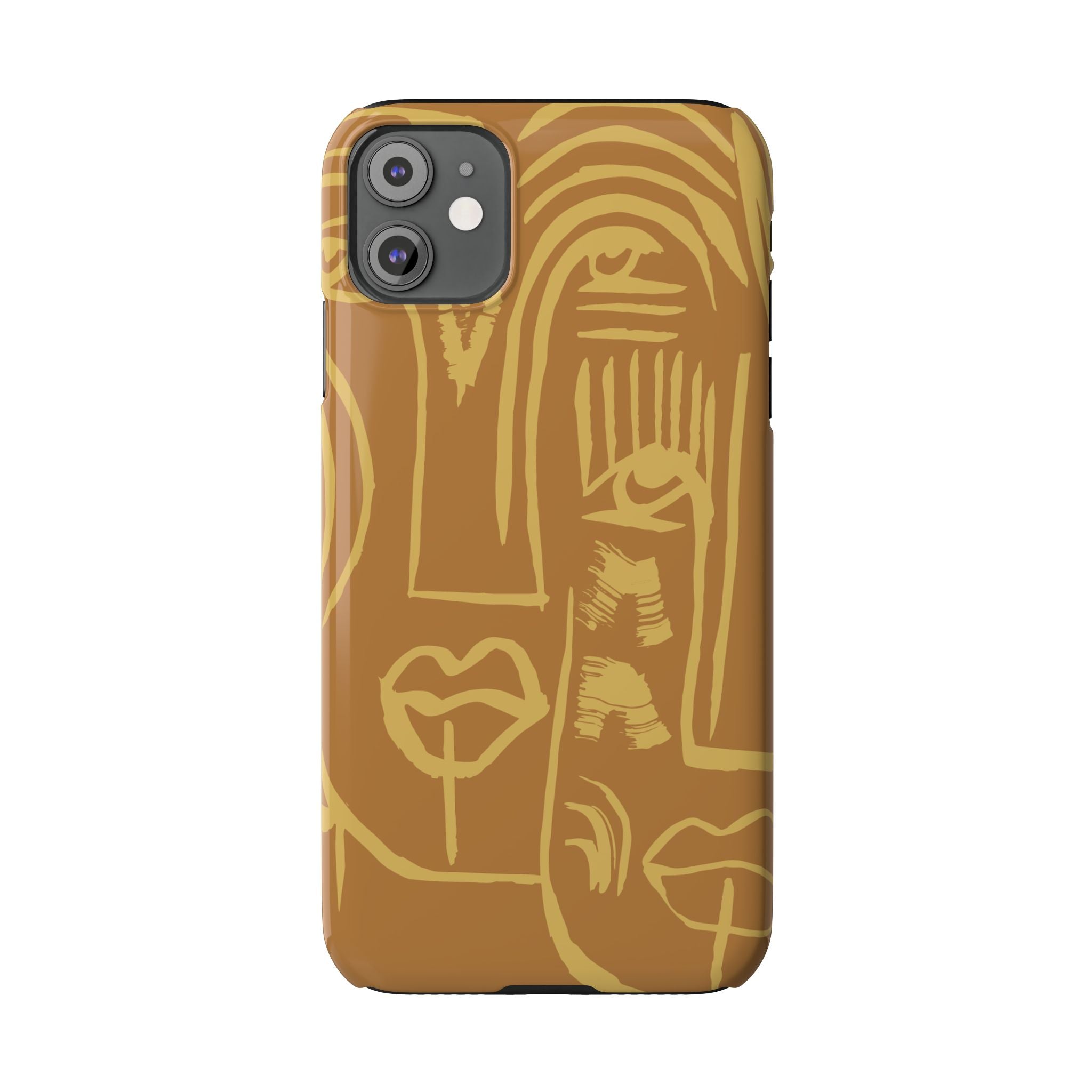 Abstract Face Line Art Slim Phone Case | Minimalist Brown Sketch