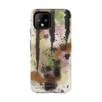 Watercolor Ink Splash Tough Phone Case — Abstract Olive, Blush & Charcoal Protective Cover