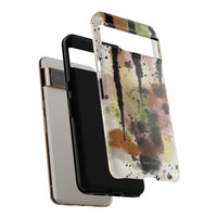 Watercolor Ink Splash Tough Phone Case — Abstract Olive, Blush & Charcoal Protective Cover