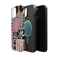 Abstract Floral Magnetic Phone Case — Impact-Resistant Protective Cover with Pink & Teal Collage Design