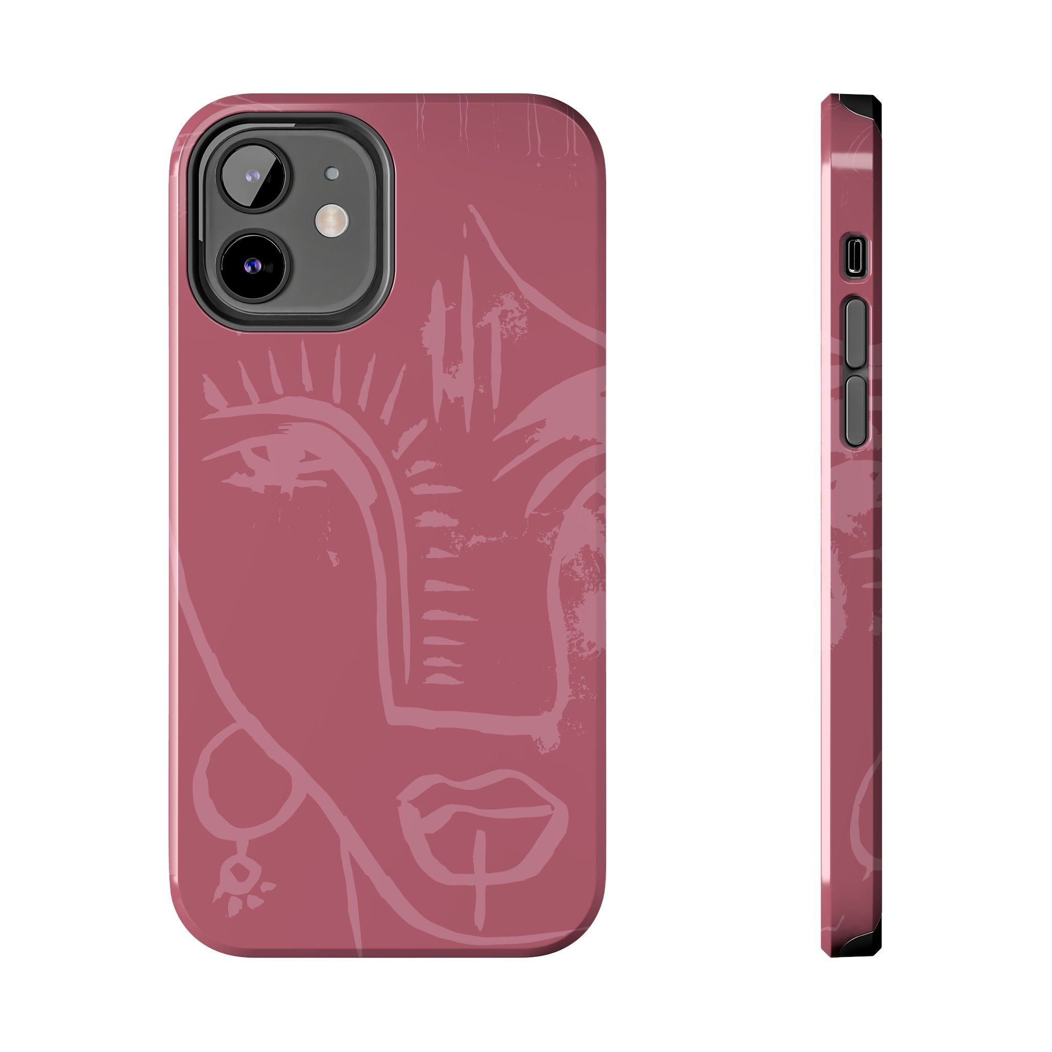 Abstract Line Face Tough Phone Case | Blush Pink Minimalist Art