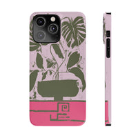 Slim Phone Case — Retro Monstera Plant Pink Green Botanical Design
