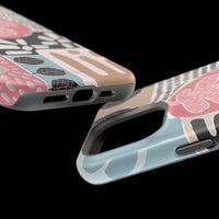 Abstract Floral Magnetic Phone Case — Impact-Resistant Protective Cover with Pink & Teal Collage Design