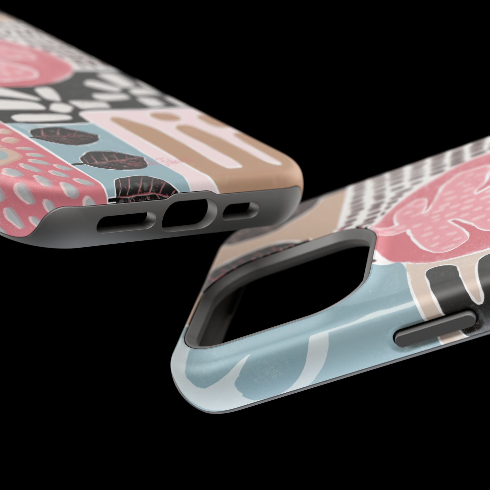 Abstract Floral Magnetic Phone Case — Impact-Resistant Protective Cover with Pink & Teal Collage Design