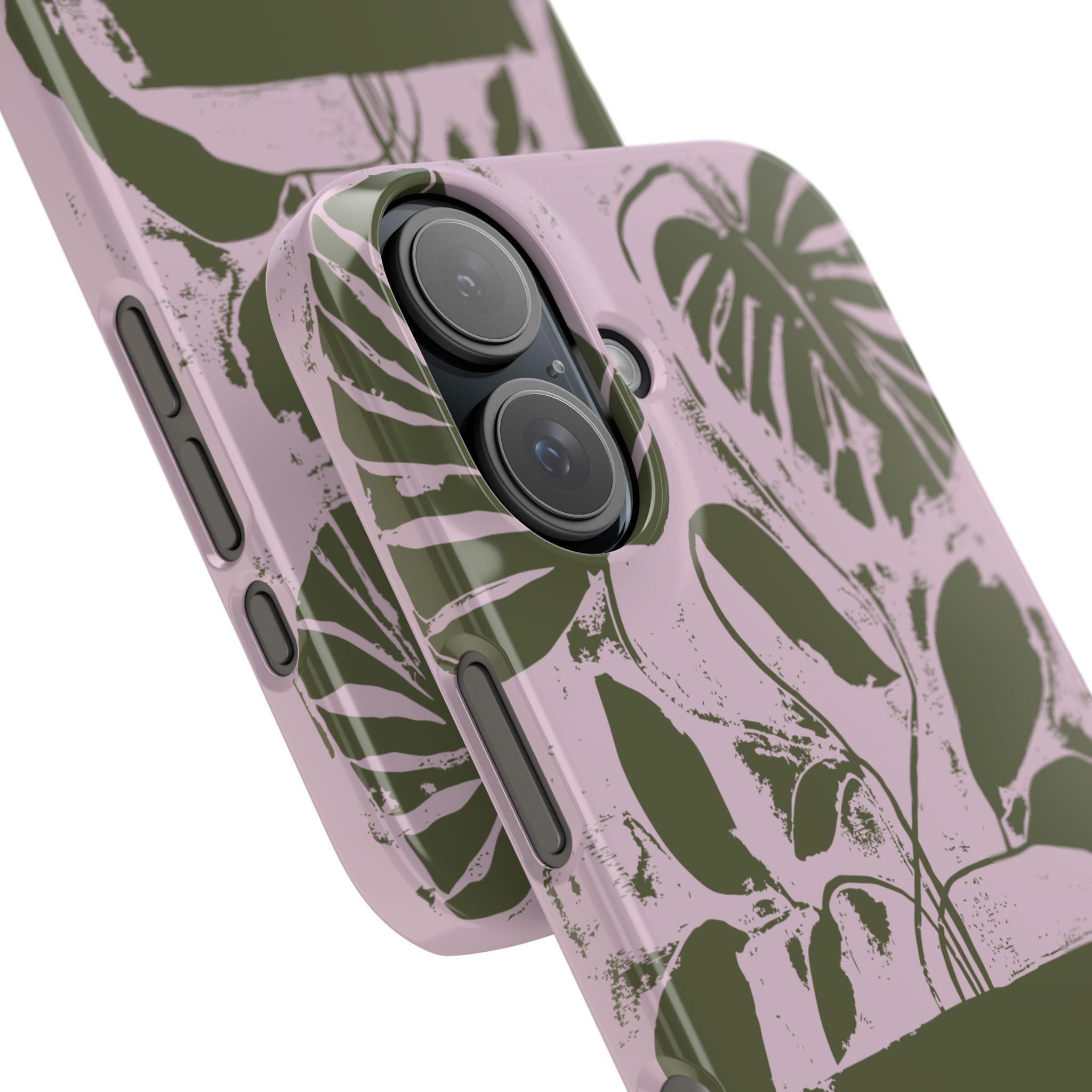 Slim Phone Case — Retro Monstera Plant Pink Green Botanical Design