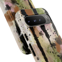 Watercolor Ink Splash Tough Phone Case — Abstract Olive, Blush & Charcoal Protective Cover