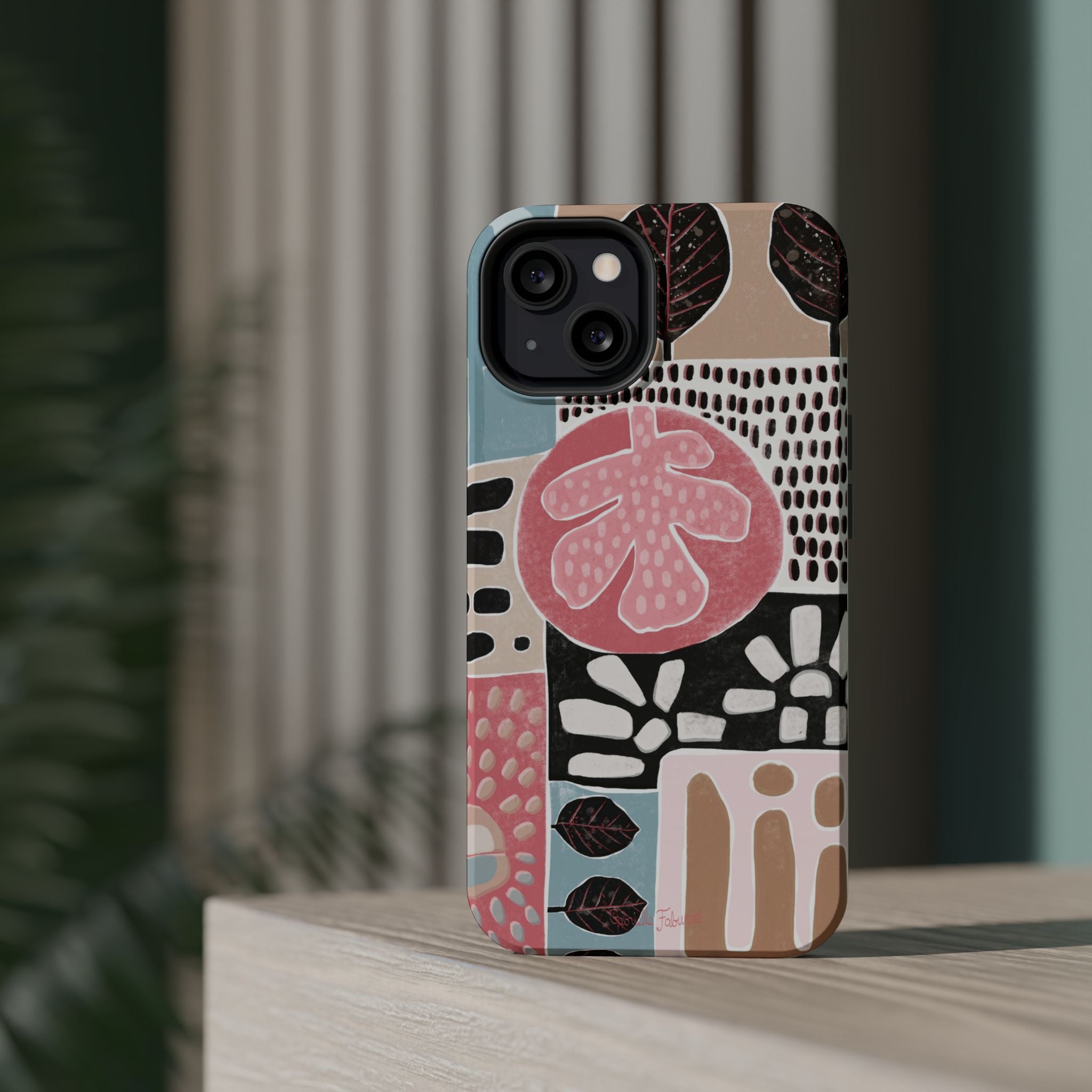Abstract Floral Magnetic Phone Case — Impact-Resistant Protective Cover with Pink & Teal Collage Design