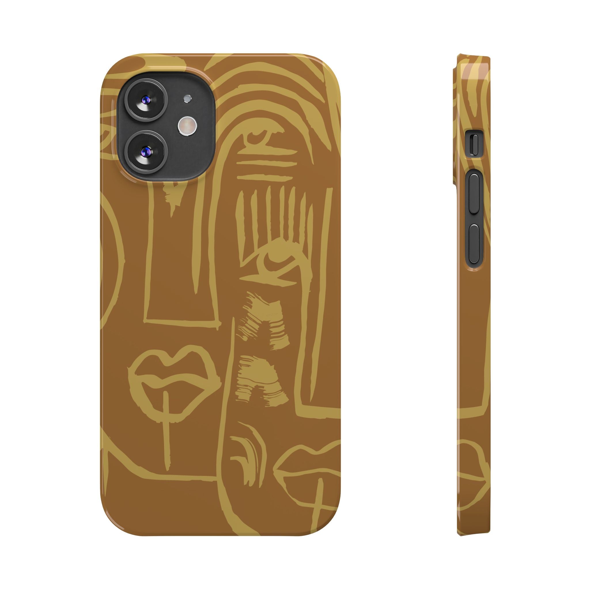 Abstract Face Line Art Slim Phone Case | Minimalist Brown Sketch