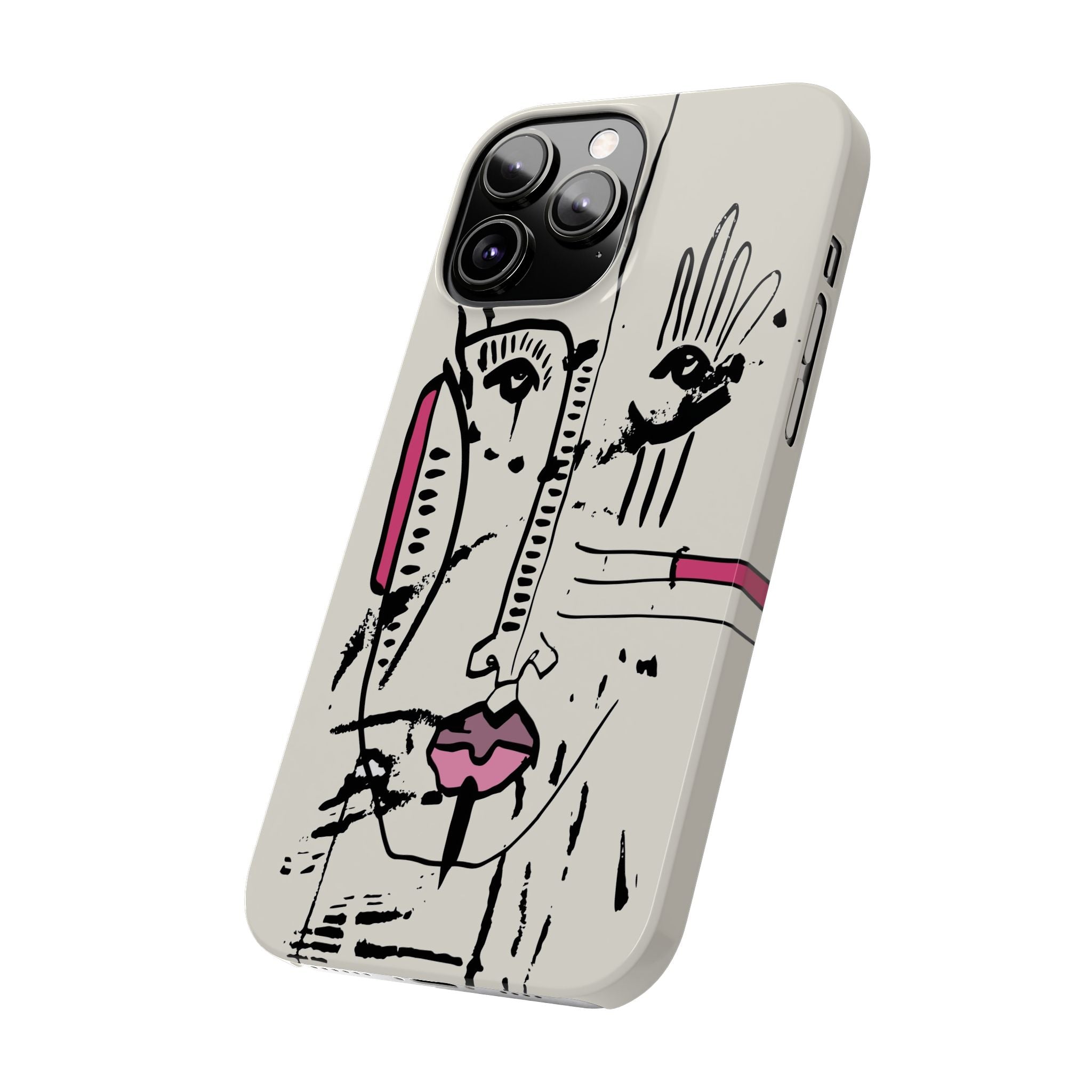 Abstract Face Line Art Slim Phone Case | Minimal Pink Accent