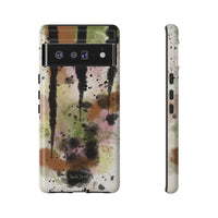 Watercolor Ink Splash Tough Phone Case — Abstract Olive, Blush & Charcoal Protective Cover