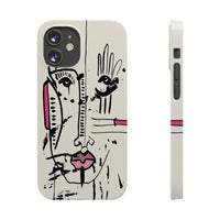Abstract Face Line Art Slim Phone Case | Minimal Pink Accent