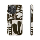 Floral Block Print Tough Phone Case — Black & White Botanical Protective Cover
