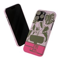 Slim Phone Case — Retro Monstera Plant Pink Green Botanical Design