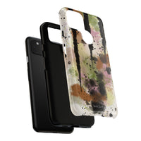 Watercolor Ink Splash Tough Phone Case — Abstract Olive, Blush & Charcoal Protective Cover