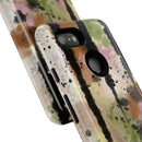 Watercolor Ink Splash Tough Phone Case — Abstract Olive, Blush & Charcoal Protective Cover