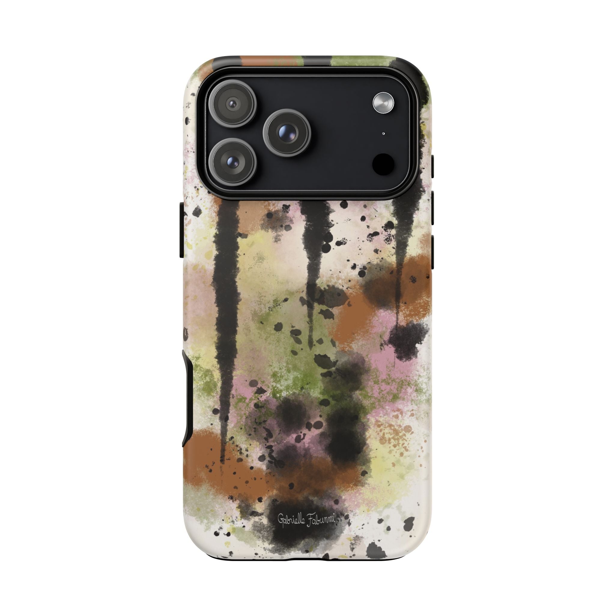 Watercolor Ink Splash Tough Phone Case — Abstract Olive, Blush & Charcoal Protective Cover