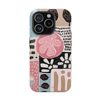 Abstract Floral Magnetic Phone Case — Impact-Resistant Protective Cover with Pink & Teal Collage Design