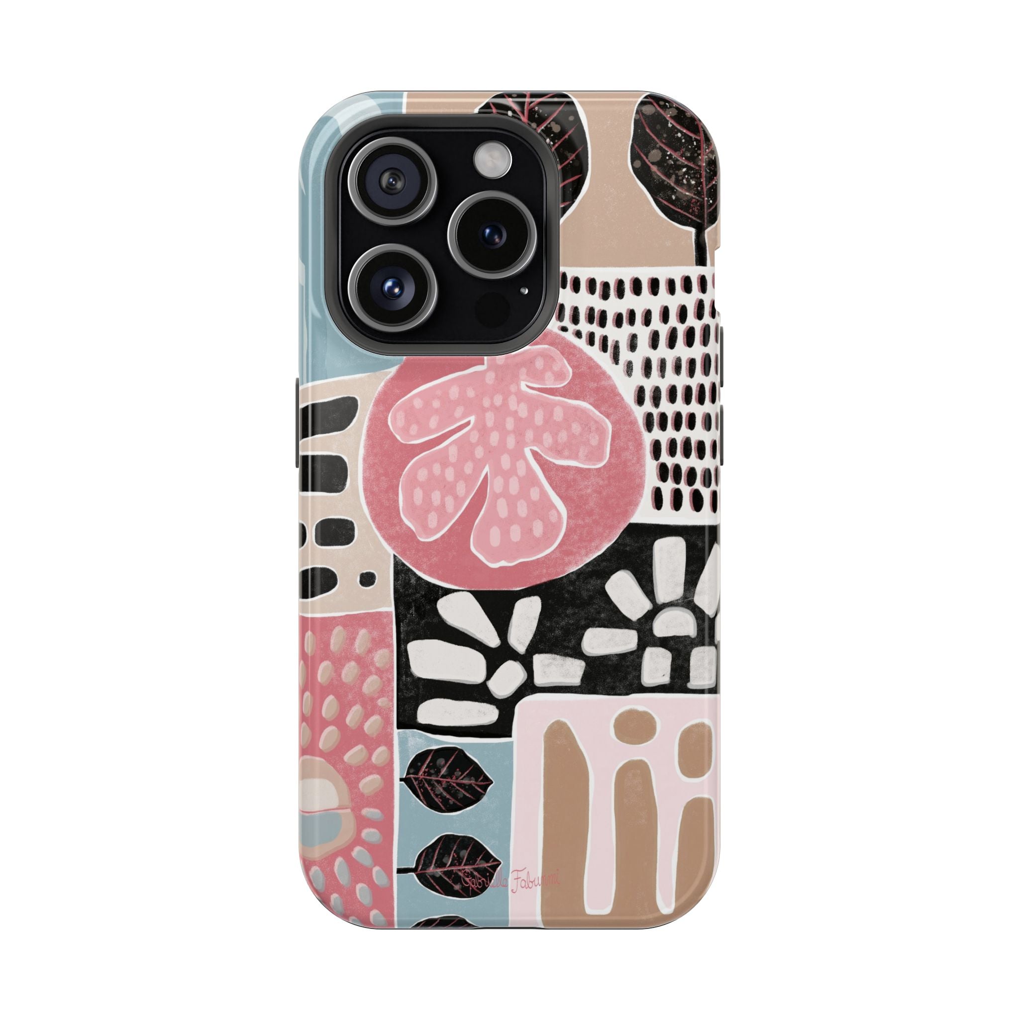 Abstract Floral Magnetic Phone Case — Impact-Resistant Protective Cover with Pink & Teal Collage Design