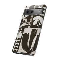 Floral Block Print Tough Phone Case — Black & White Botanical Protective Cover