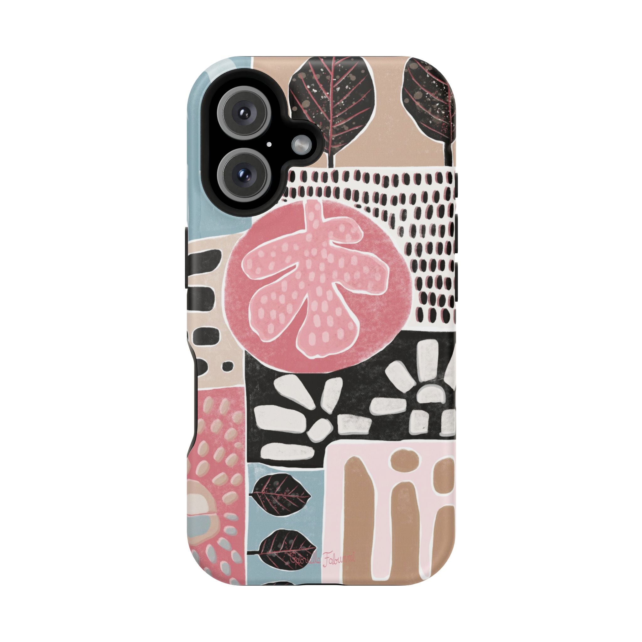 Abstract Floral Magnetic Phone Case — Impact-Resistant Protective Cover with Pink & Teal Collage Design