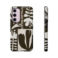 Floral Block Print Tough Phone Case — Black & White Botanical Protective Cover